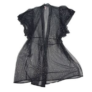 Victorias Secret Sheer Glitter Star Robe M-L Long Cruise Bling Black